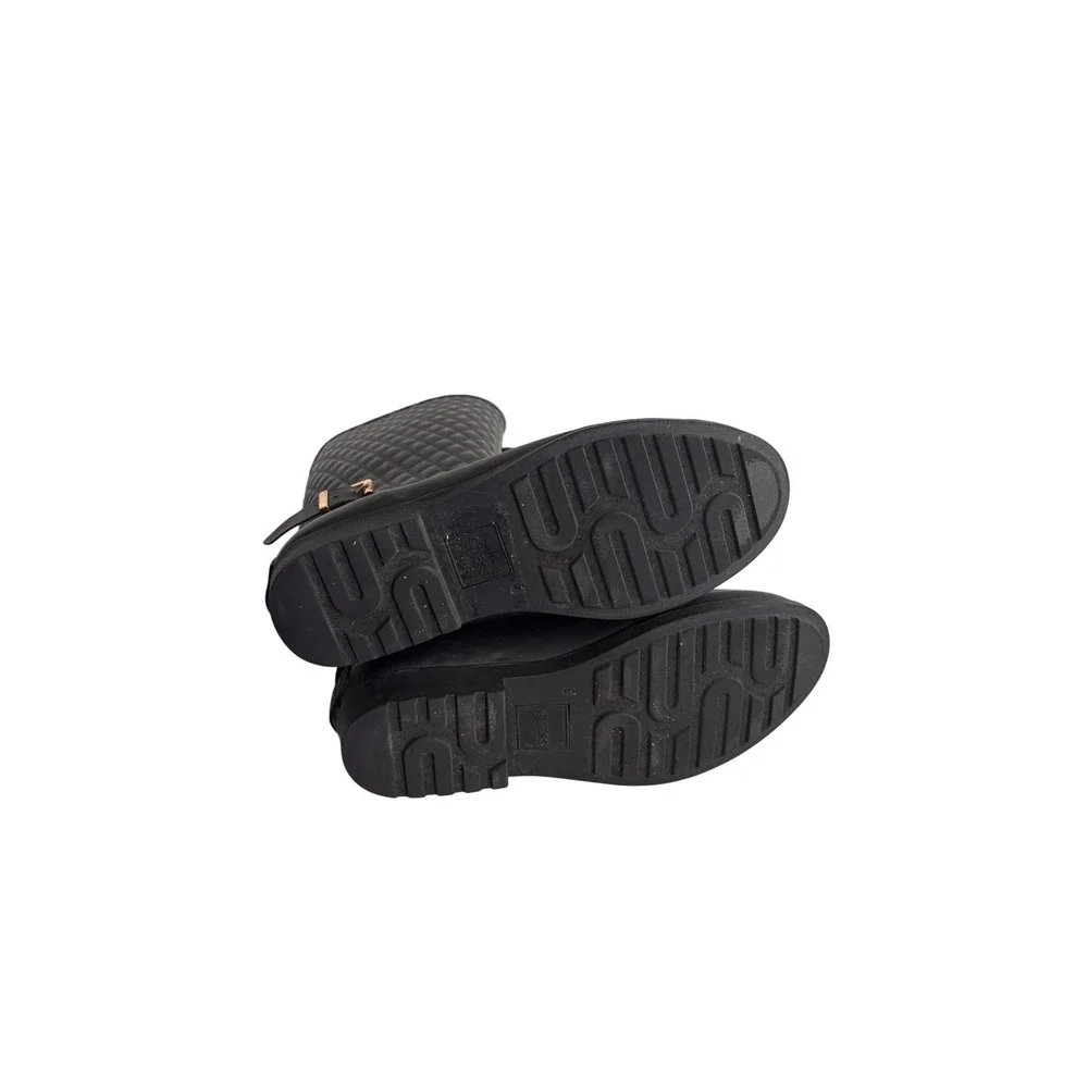 Guess GWJULUE Black Quilted Tall Rain Boots Matte Buckle Detail Womens 9